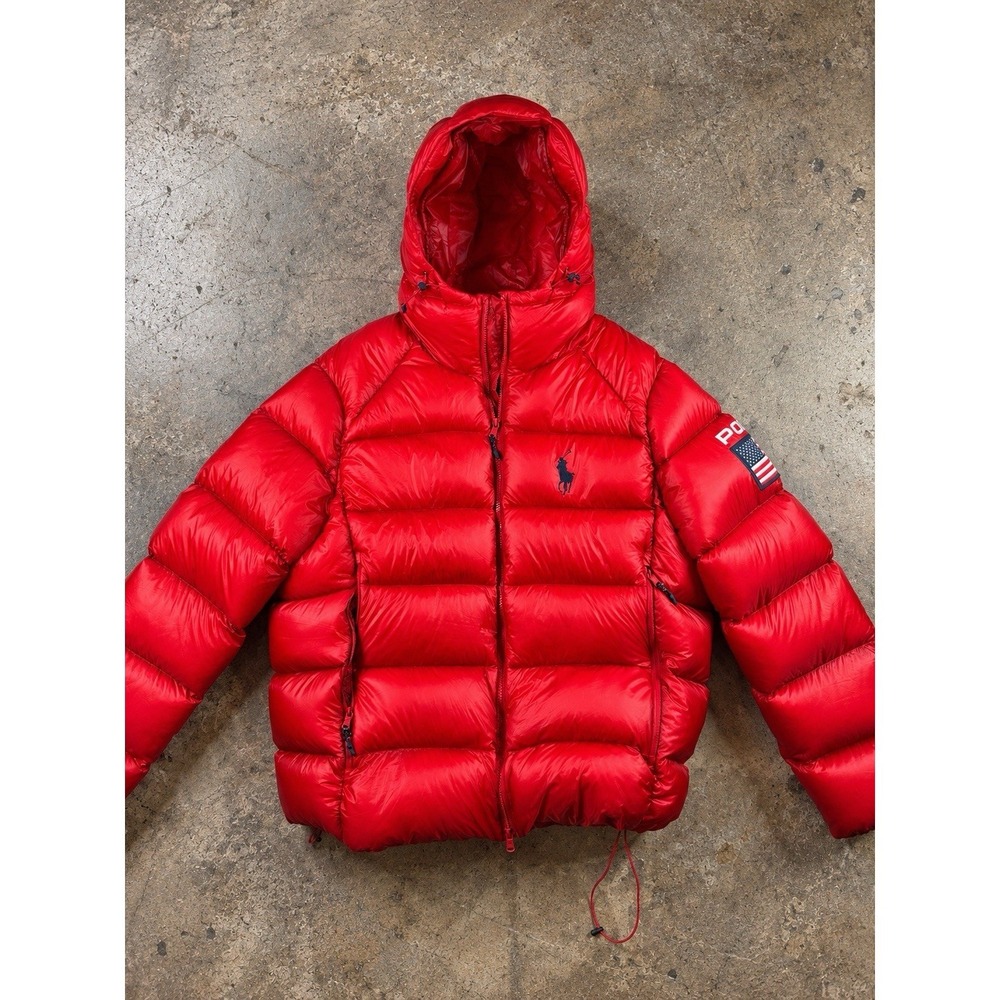 Polo Ralph Lauren Hawthorne USA Flag 750 Down Puffer Jacket Red Men's Large NWOT